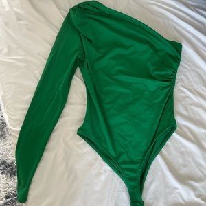 Zara size small green one shoulder long sleeve bodysuit.